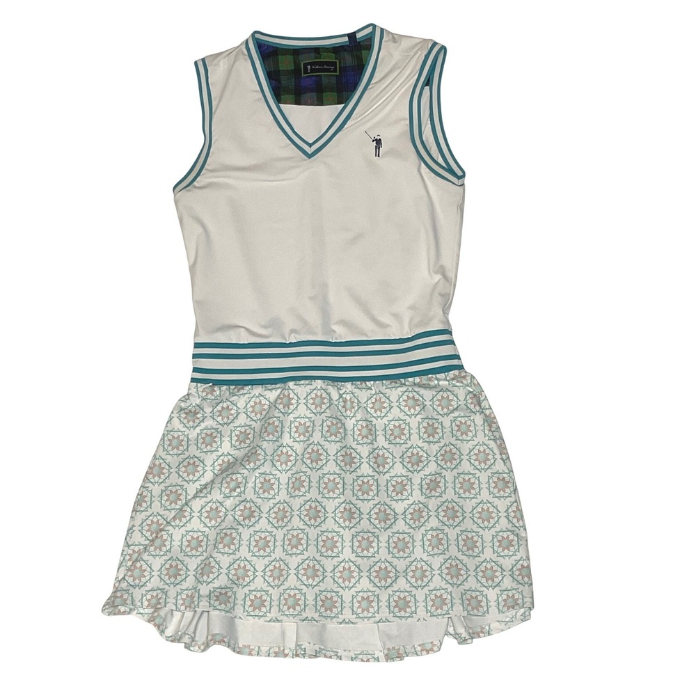 William Murray Women's V Neck Golf Dress Zip Pocket White Green Small sleeveless